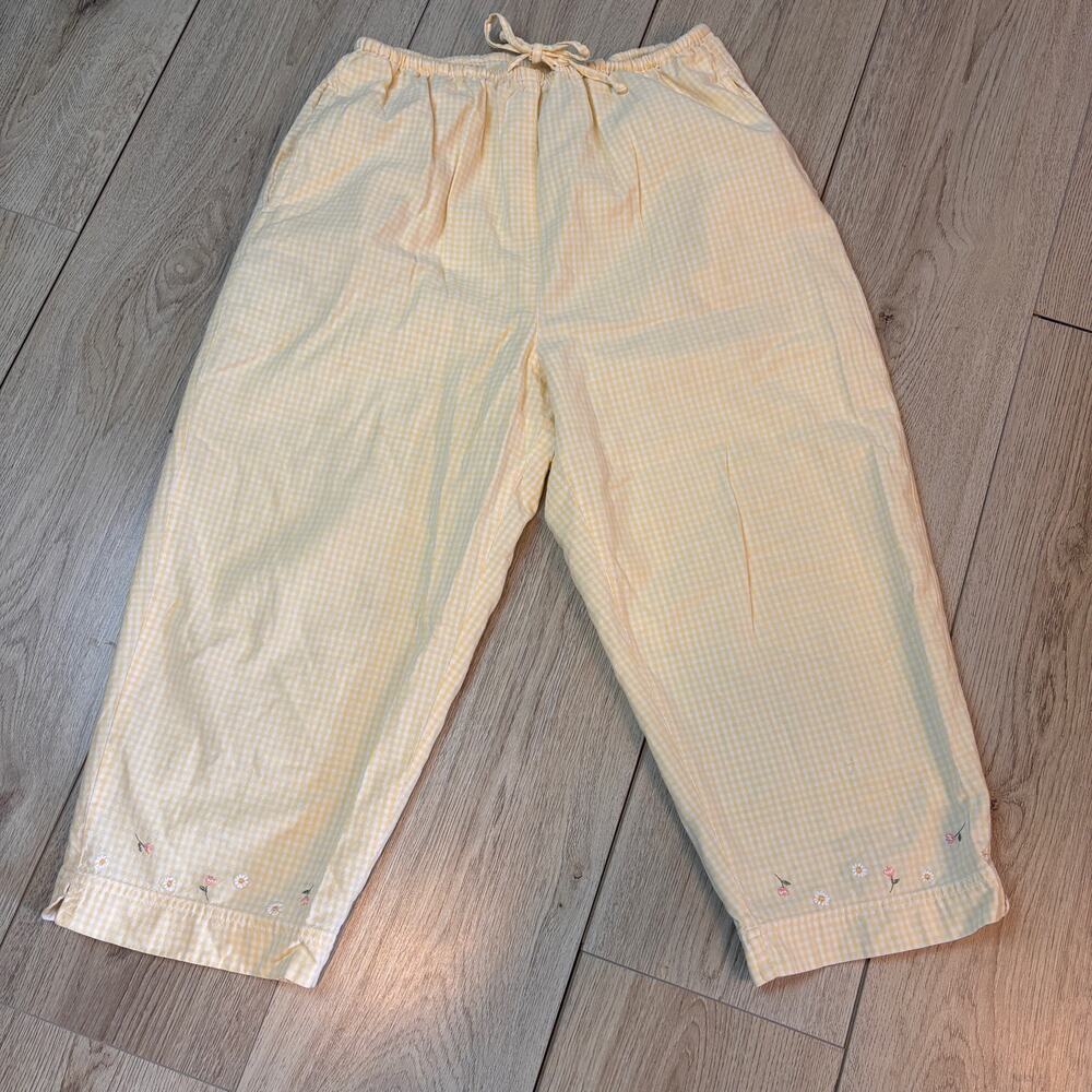 Vintage Donny Kenny Crop Capri Pant Yellow Gingham Size 12 100% Cotton